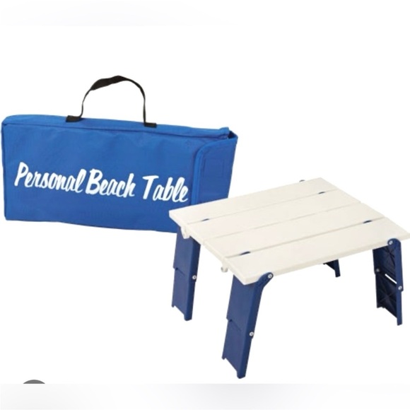 Portable White and Blue Beach Table - Picture 3 of 5